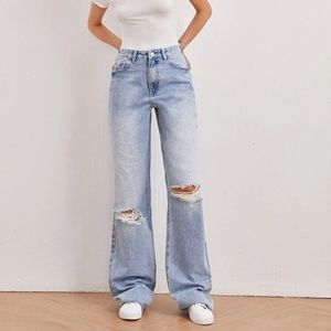 Wide leg ripped jeans